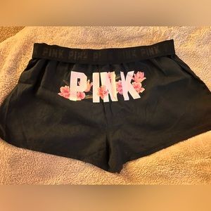 VS PINK black Boxy pajama shorts with flower “PINK” on the butt, size medium